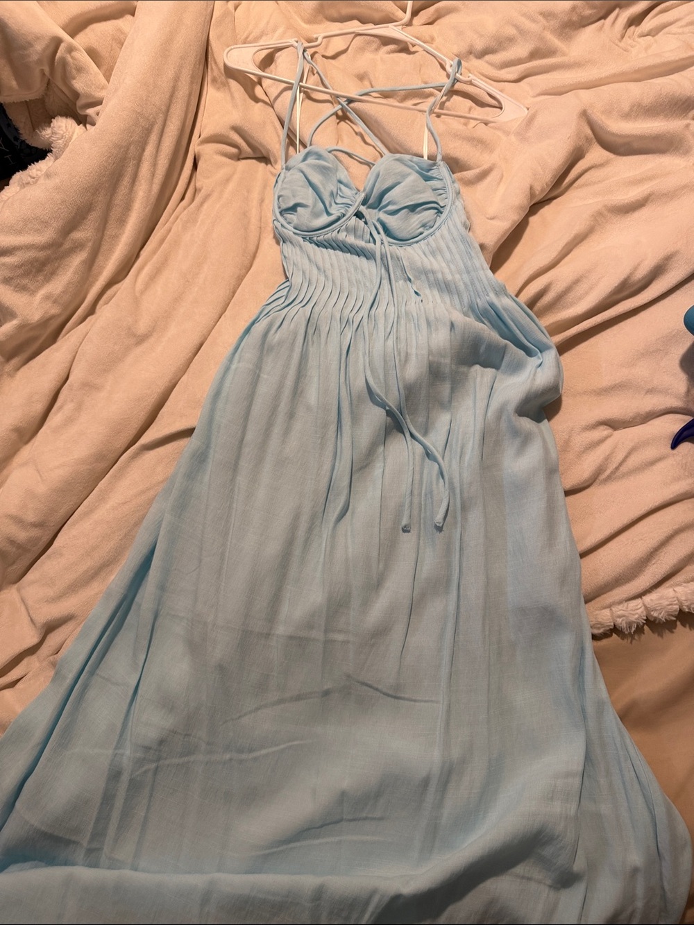 Light Blue Pleated Bustier Maxi Dress